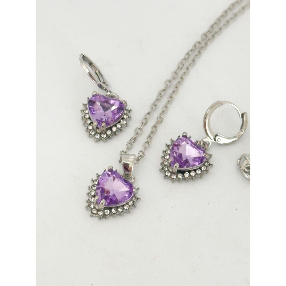 Purple heart necklace and matching earring set Whimsygoth Fairycore